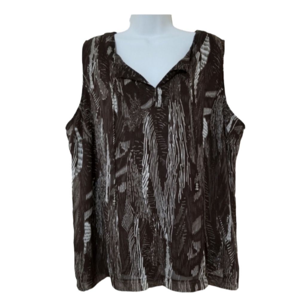 REITMAN'S sleeveless brown and white patterned polyester plus size blouse Size20